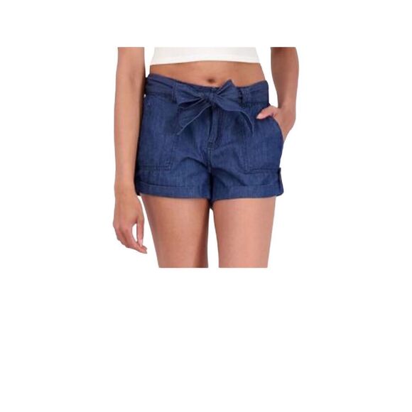 American Eagle blue denim cotton belted cuffed shorts with side pockets size 2 - Picture 1 of 11